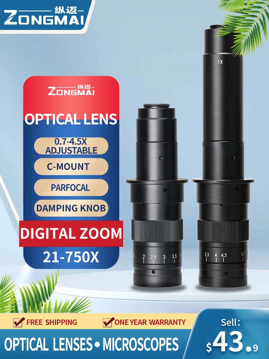 Adjustable 100X 200X 400X 800X Zoom C Mount Barlow Glass Lens 0.7X