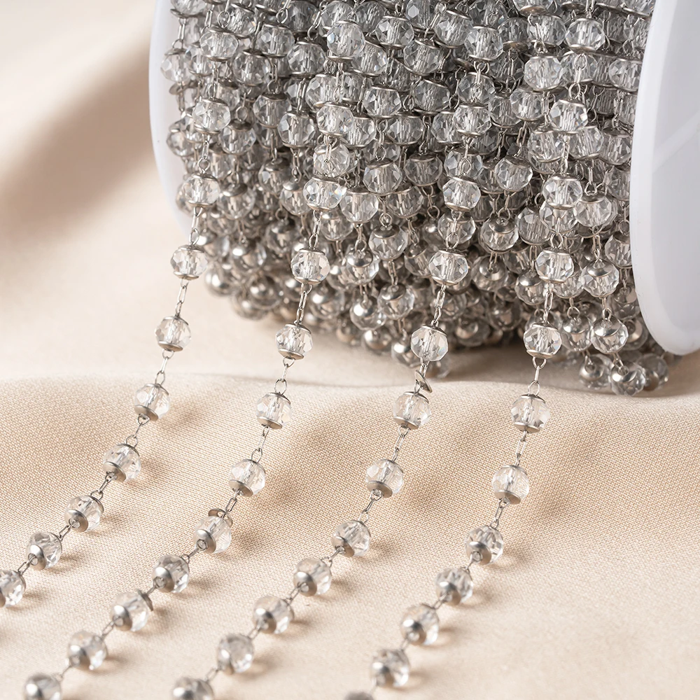Stainless Steel Beaded Chain for DIY Jewelry Making - 1 Meter Crafting Accessory