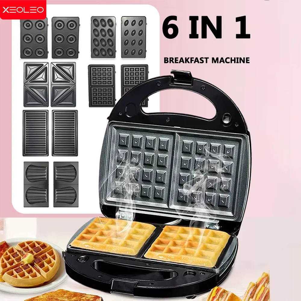 XEOLEO 6 In-1 Electric Waffle Maker Grill Sandwich Cake Mini Waffle Machine Home kitchen Appliance Multibaker Breakfast Machine