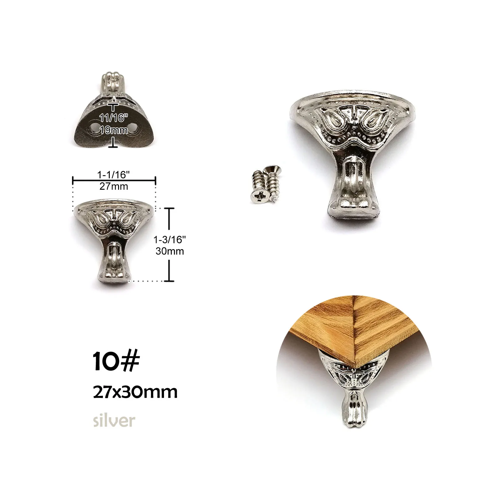 4 Stück Schmucktruhe Holzbox Geschenk Weinkiste Dekorative Füße Bein Eckenschutz Stützhalterung mit Schrauben Golden Silber Bronze – Detail 20