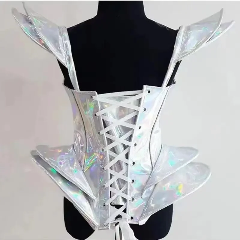 Nightclub Gogo Mini Bubble Dress White Laser Sexy One Piece Stage Performance DS Dance Bodysuit
