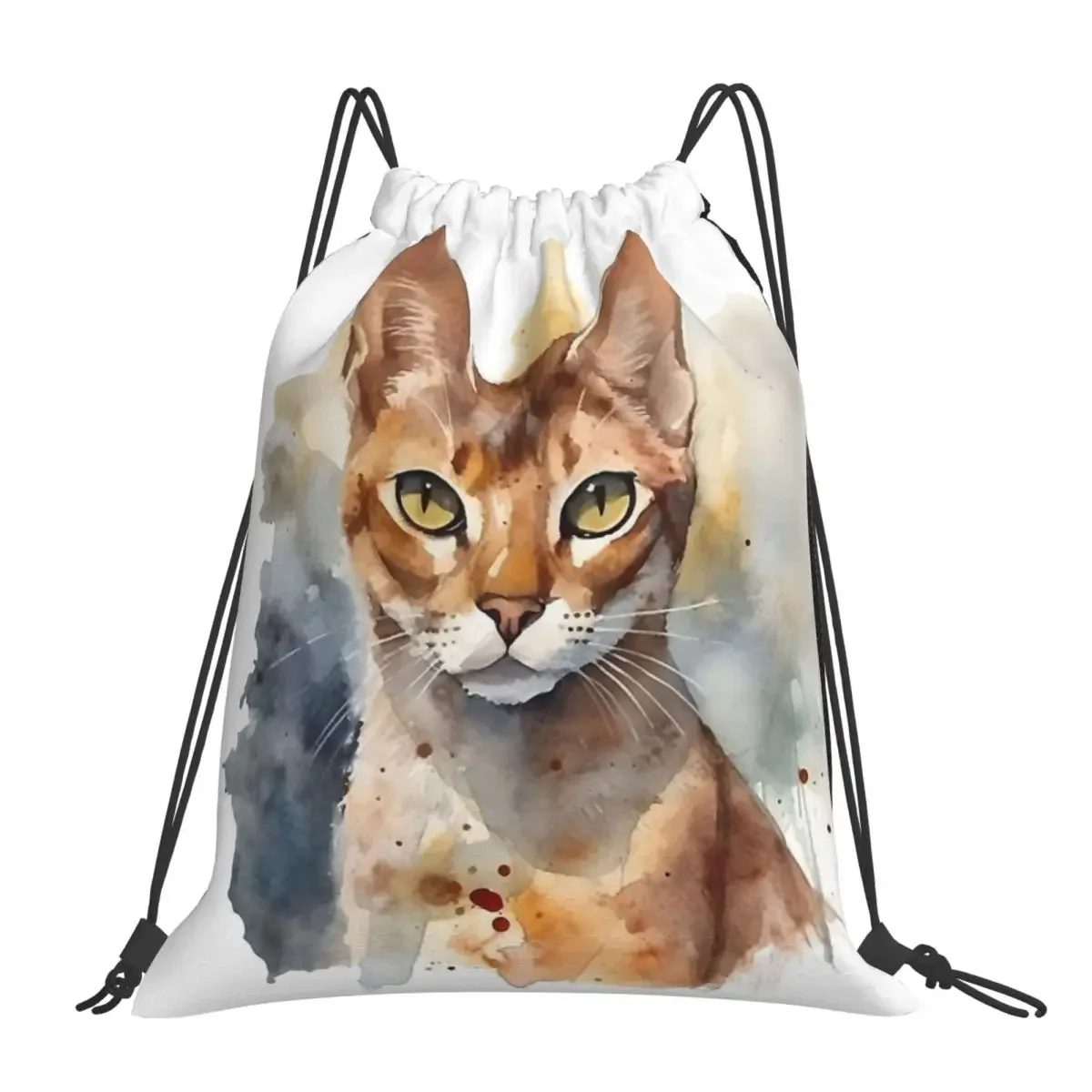 

Watercolor Abyssinian Cat Backpacks Portable Drawstring Bags Drawstring Bundle Pocket Sundries Bag BookBag For Travel School