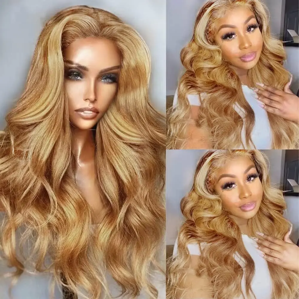 #27 Honey Blonde Lace Front Wigs Human Hair 30 32 34 Inch Body Wave 13x6 HD Lace Frontal Wig 180 Density Colored Human Hair Wigs