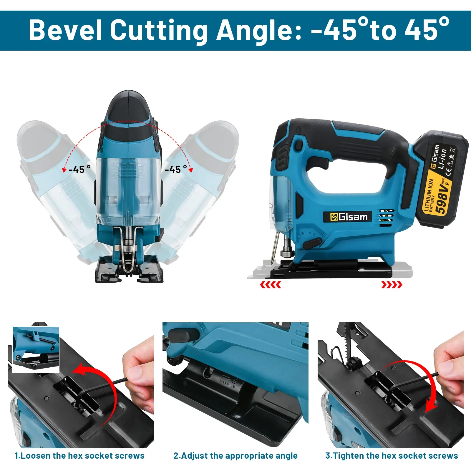 Brushless Electric Jig Saw 26mm 6000spm Adjustable Blade Variable Speed Woodworking Tool for makita 18v battery pin