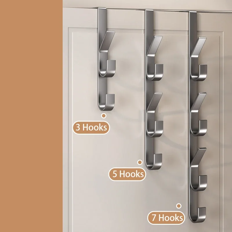 Behind The Door Hanger 3/5/7 Clothes Coat Hat Hooks for Bedroom Dormitory Home Carbon Steel Organizer Rack Storage Accessories