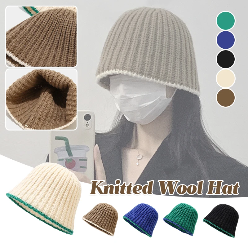Coreano Ins Splicing Colore Cappello All'Uncinetto Donna Autunno Inverno Moda Versatile Cappello Da Pescatore Giapponese Cappello Da Pescatore Rotondo