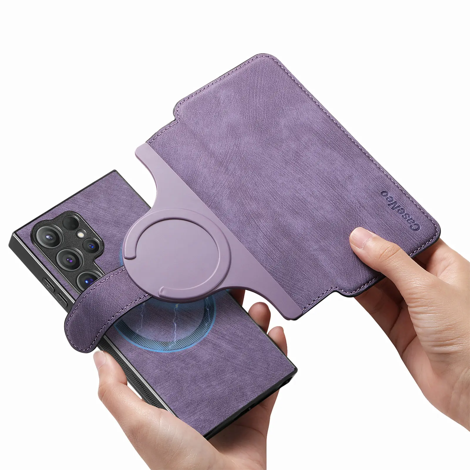 Magnetic Leather Wallet Case with Card Holder and Flip Cover