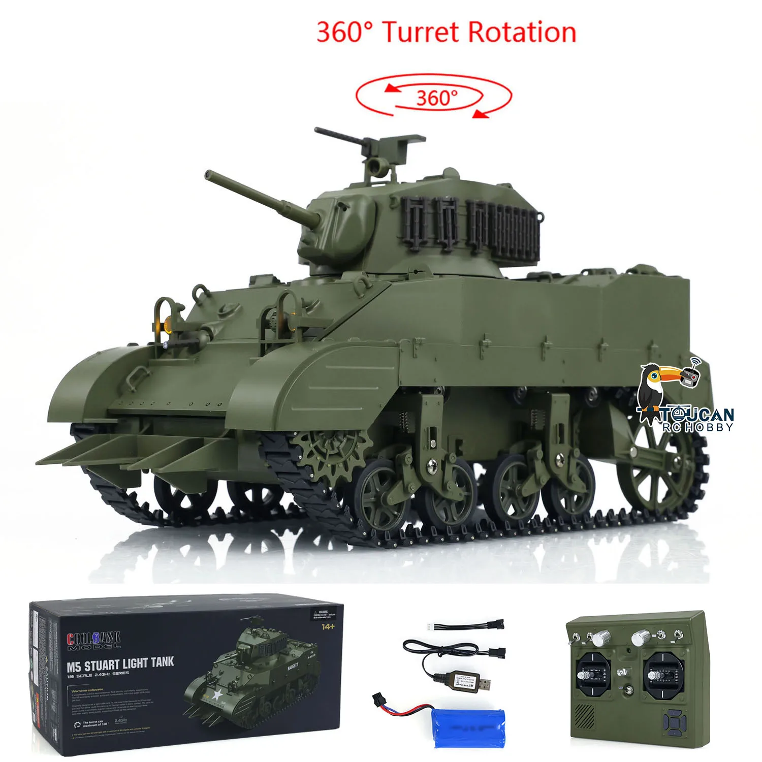 Toys 1/16 Scale RTR Tank US Stuart M5A1 British VI Light Tank High-Speed Sound Lights Radio Control Finished Panzer Vehicle Cars 2