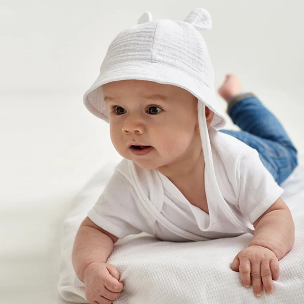 Baby Cotton Sun Hat New Children Outdoor Rabbit Ear Beach Caps Boy Girl  Print Panama Hat Unisex Beach Bucket Hat For 3-12 Months