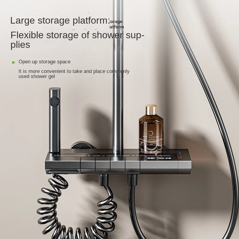 Space Aluminum Shower Set Digital Display Faucet Set , Piano Button With Ambient Light Bathroom Faucets Shower Head