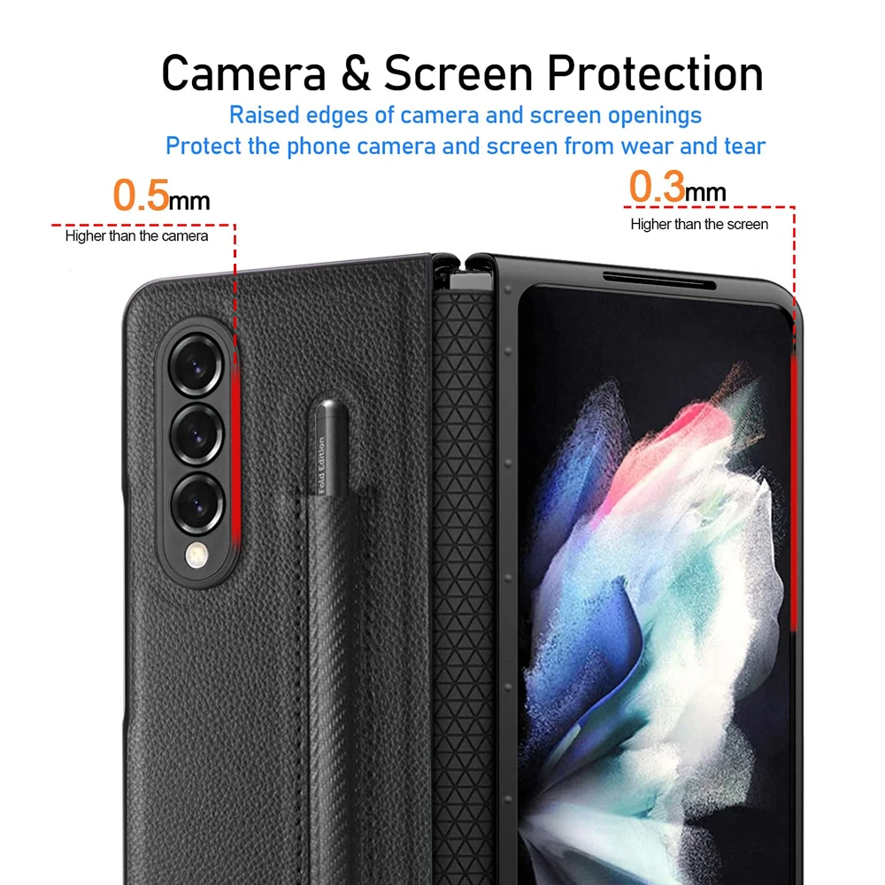Ultra-thin Folding Hinge Phone Case For Samsung Galaxy Z Fold 4 Fold 3 5G Slim Leather Case Cover Fold4 Fold3 with S Pen Slot