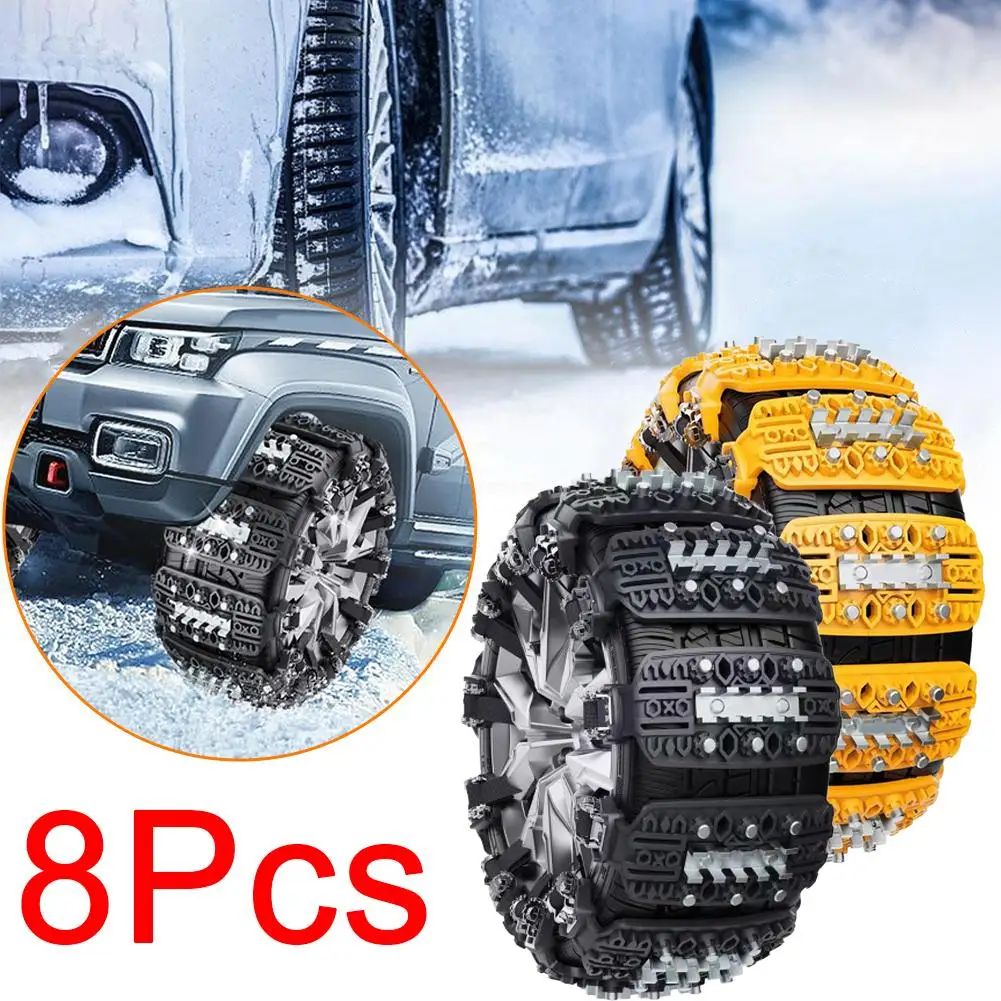 8PCS/Set Winter Car Snow Tire Anti-Skid Wheel Chains Belt Strap Adjustable Vehicle Auto Anti Slip Tyre Chains For Mud Snow