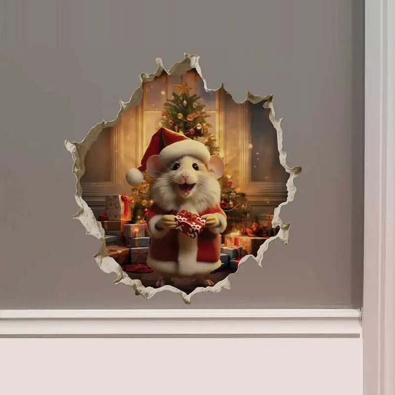 M451 Weihnachtsmann-Maus im Mausloch-Aufkleber – Mausloch-Wandaufkleber, Heim-Tapete, Kinderzimmer-Dekoration, wasserfeste Aufkleber – Detail 1