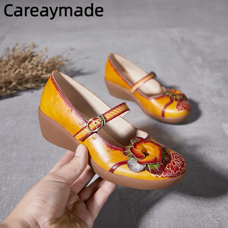 

Careaymade-Summer Genuine Leather Cowhide Thick Sole Single Shoes Four Seasons Shoes Ethnic Candy Colors Women's Home sandal