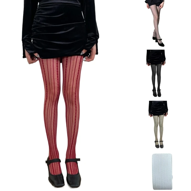 

Comfortable High Waist Pantyhose with Stripe Pattern Women's Fishnet Tights N7YE