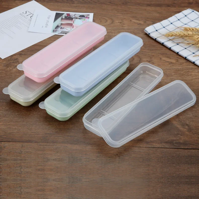 Portable Travel Outdoor Reusable Tableware Box School Home Slot Design Practical Cutlery Transparent Cover Cutlery Case tableware storage bag tableware storage box