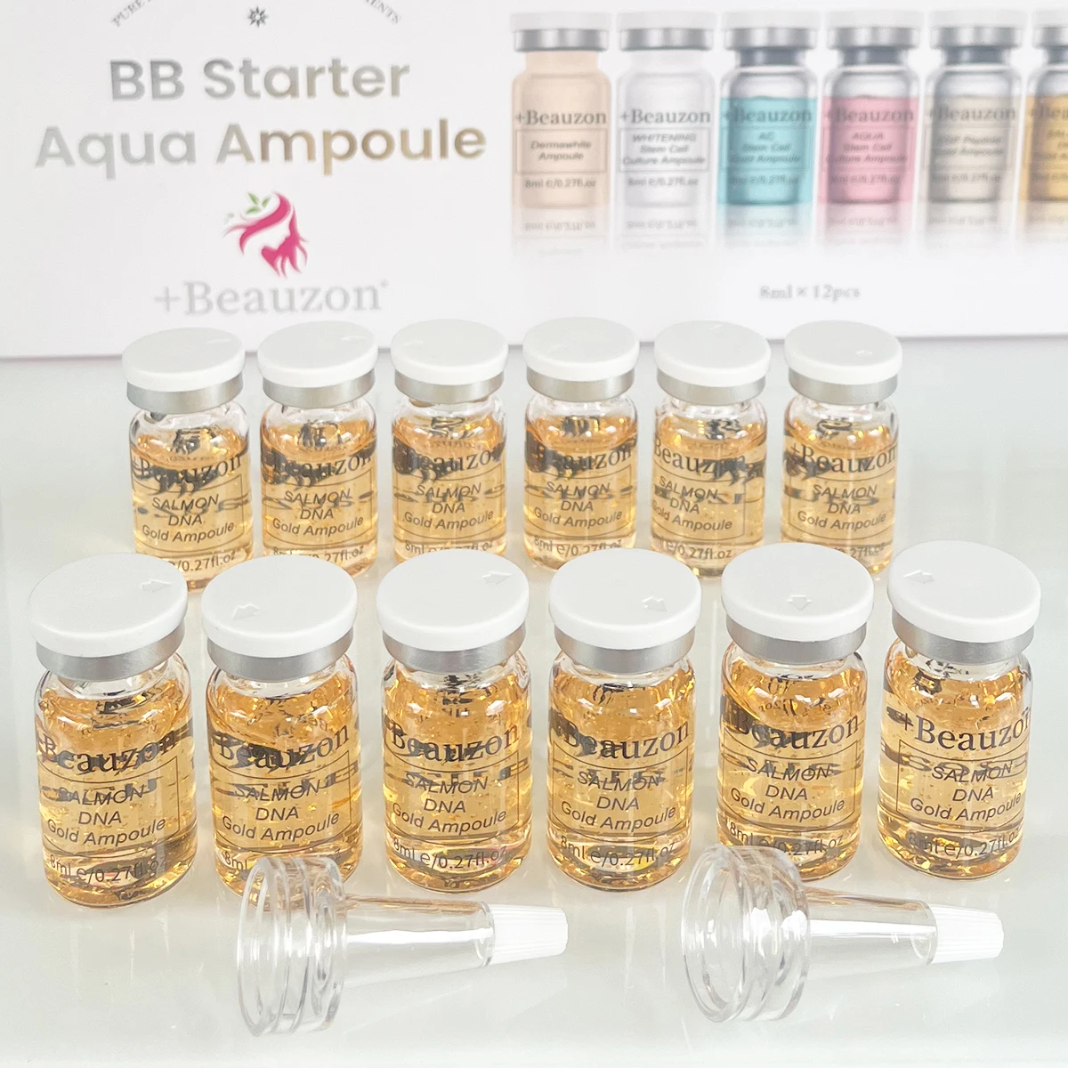 Salmon DNA Golden Ampoule Serum With 0.3mm Microneedling Roller For Face Care Skin Hydrating Soothing Moisturizing With - immagine 3