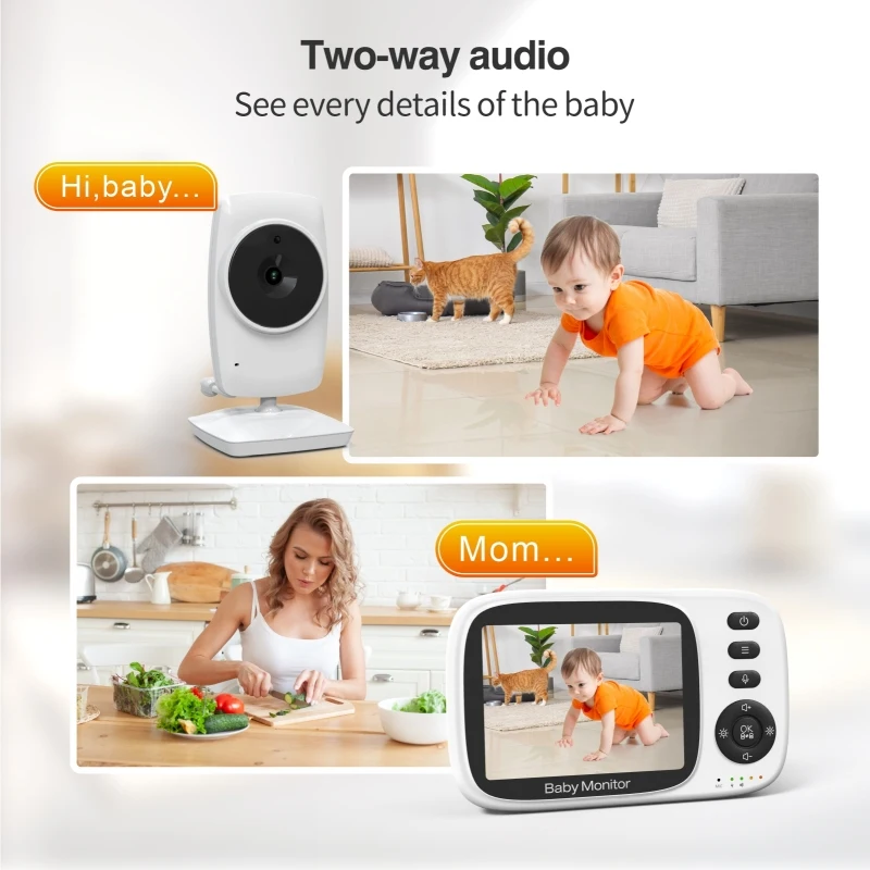Wireless Baby Monitor Video Monitor for Baby Camera with 3.2 Inch TFT LCD Screen Two-Way Talk Room Temperature Detection