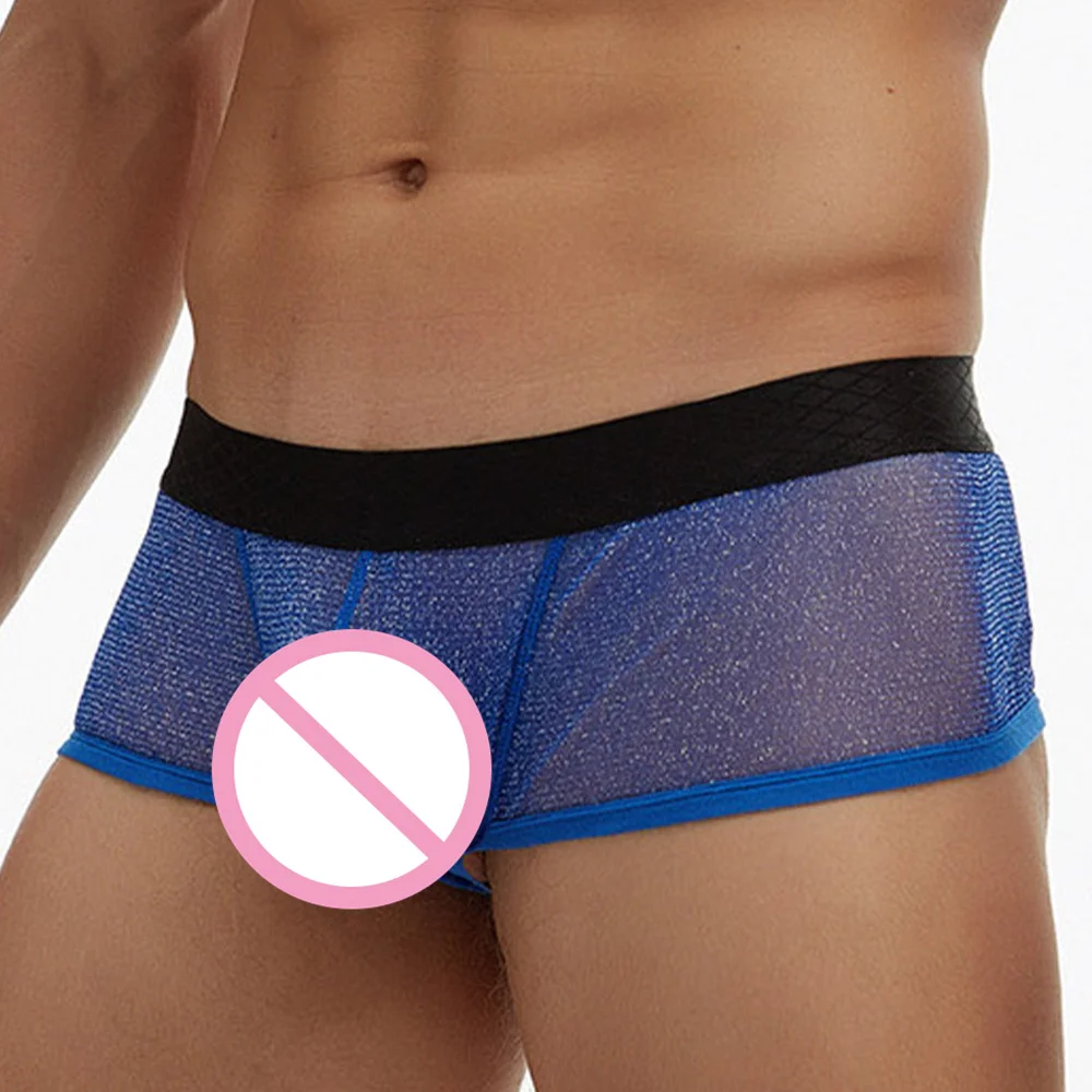 MenSexyTransparentUnderwearMensSheerMeshBoxerBriefsMaleBall
