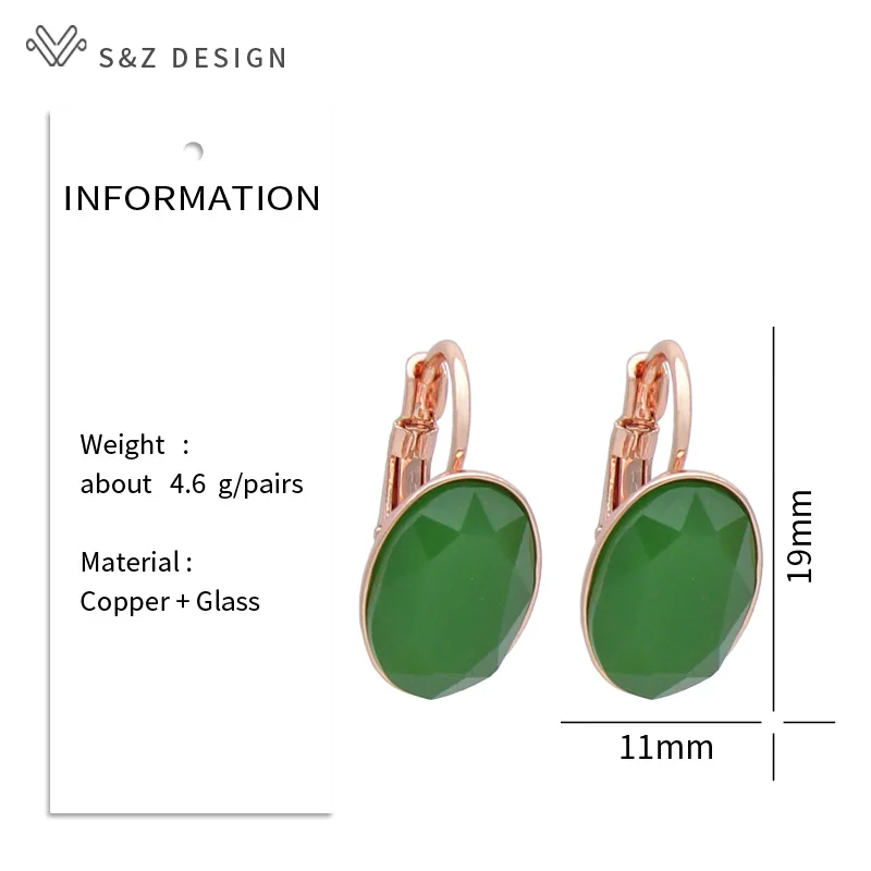 S&Z DESIGN New Fashion Oval Vintage Egg Shape Imitation Jade Glass Dangle Earrings For Women Wedding 585 Rose Gold Color Jewelry
