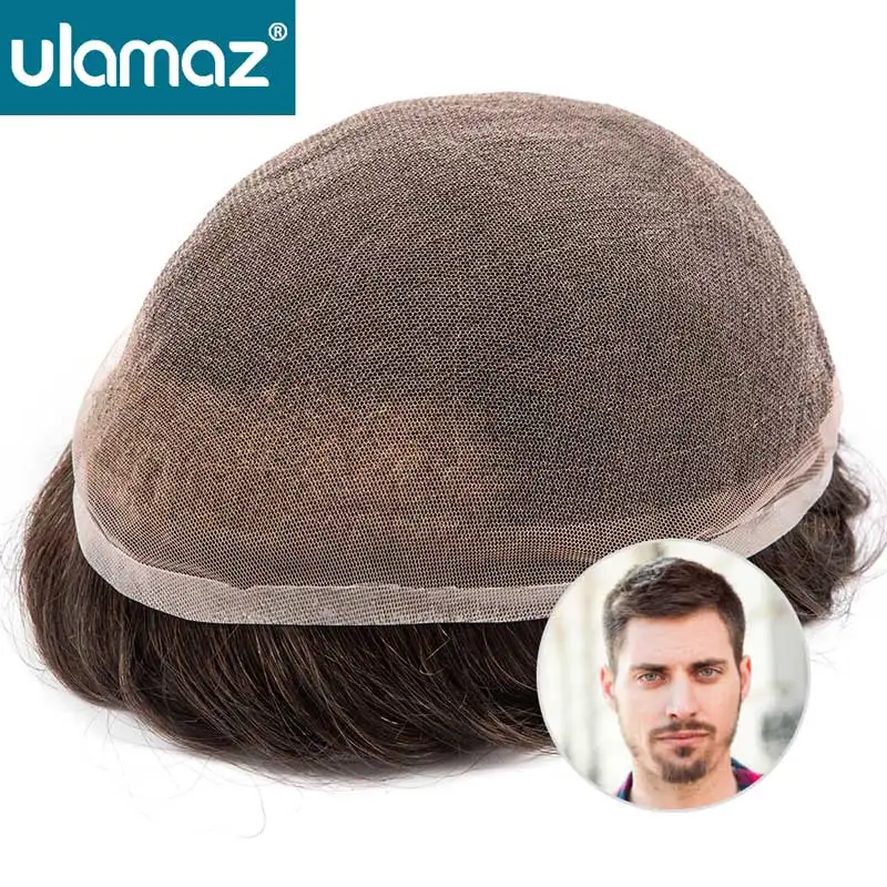 Bleach Knots Lace Front Male Hair Prosthesis Man Wig Human Hair French Lace Toupee Wigs For Men Full System Men's Wig human hair toupee