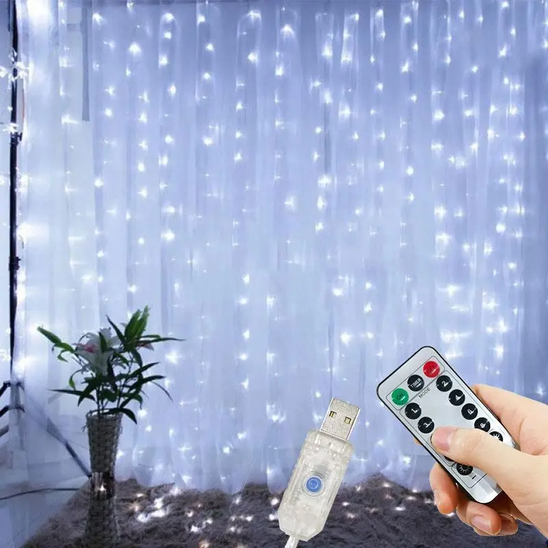Description Picture 3 of itemUSB Remote Curtain LED Light String Bedroom Window Christmas Fairy Lgihts New Year 2025 Garland Lamp Holiday Wedding Decoration