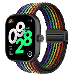 Braided Nylon Loop Strap with Magnetic Buckle - Breathable and Adjustable Wristband Bracelet for Mi Band 8-9 Pro (Black rainbow)