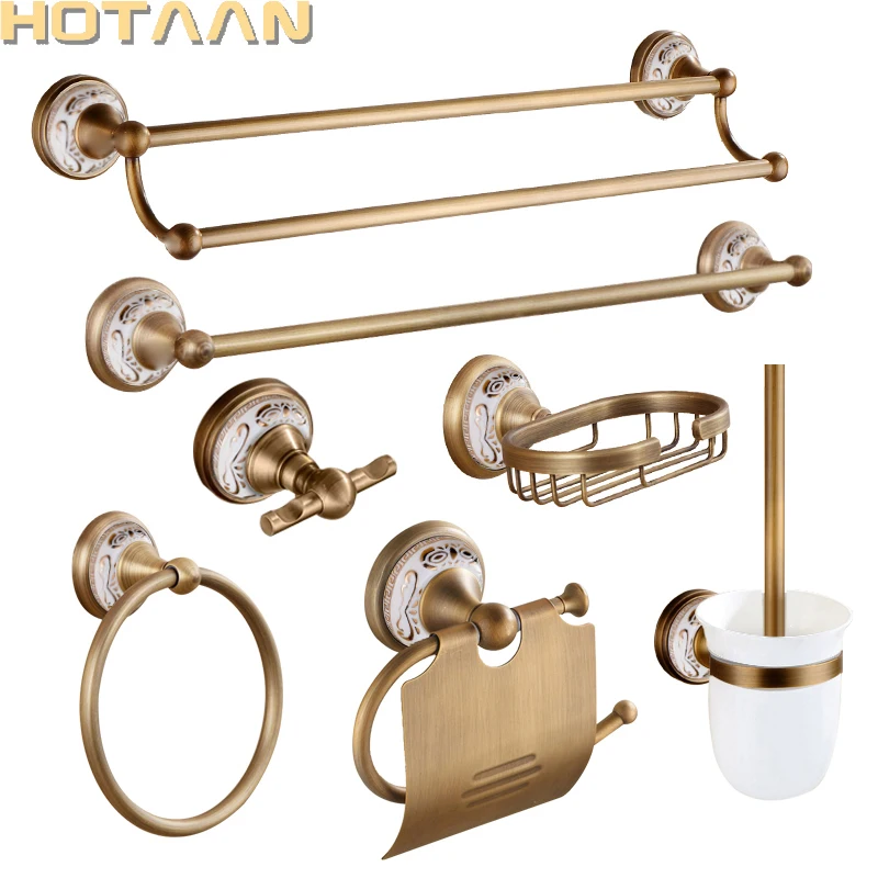 AntiqueBrushedSolidBrassBathroomAccessoriesSetsEuropeanceramic
