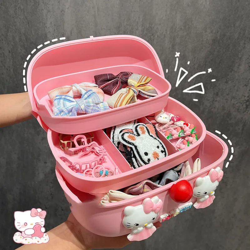 

Kawaii аниме Sanrios косметичка мультфильм девушка сердце Hellokittys три слоя большой емкости портативный Творческий контейнер для хранения