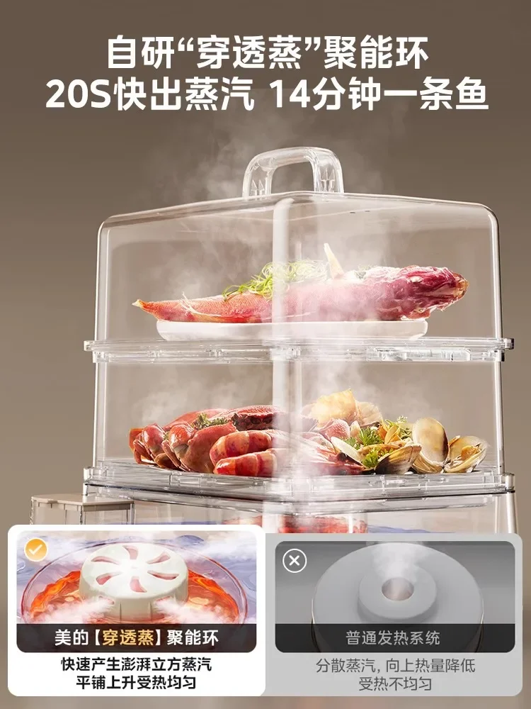 Through-steaming electric steamer stainless steel household multi-layer large-capacity integrated pot steamer steamer 3