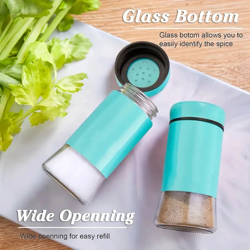 Seasoning box Salt and pepper shakers set reusable multipurpose salt spice jar glass bottom dustproof sealed condiments bottle for kitchen