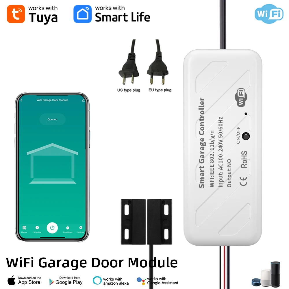 Tuya WIFI Smart Garage Door Opener Controller APP Voice Control Intelligent Switch Work With Alexa Echo Google Home Smart Life smart garage door opener
