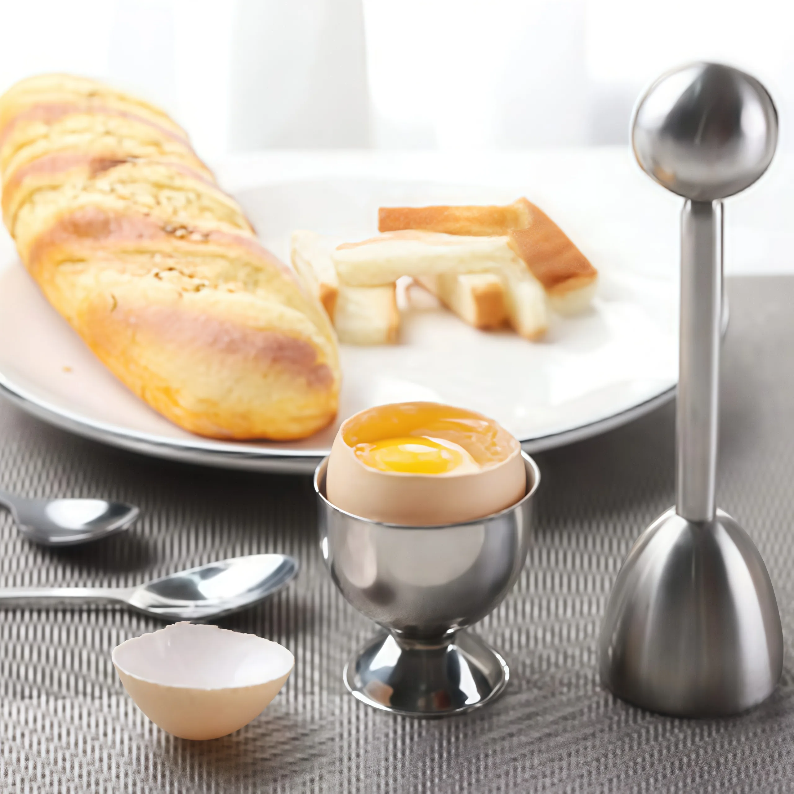 Egg Cracker Topper Stainless Steel Shell Separator Remover Breakfast Kitchen Tool Soft Hard Boiled Cutter Set Soft Hard Boiled