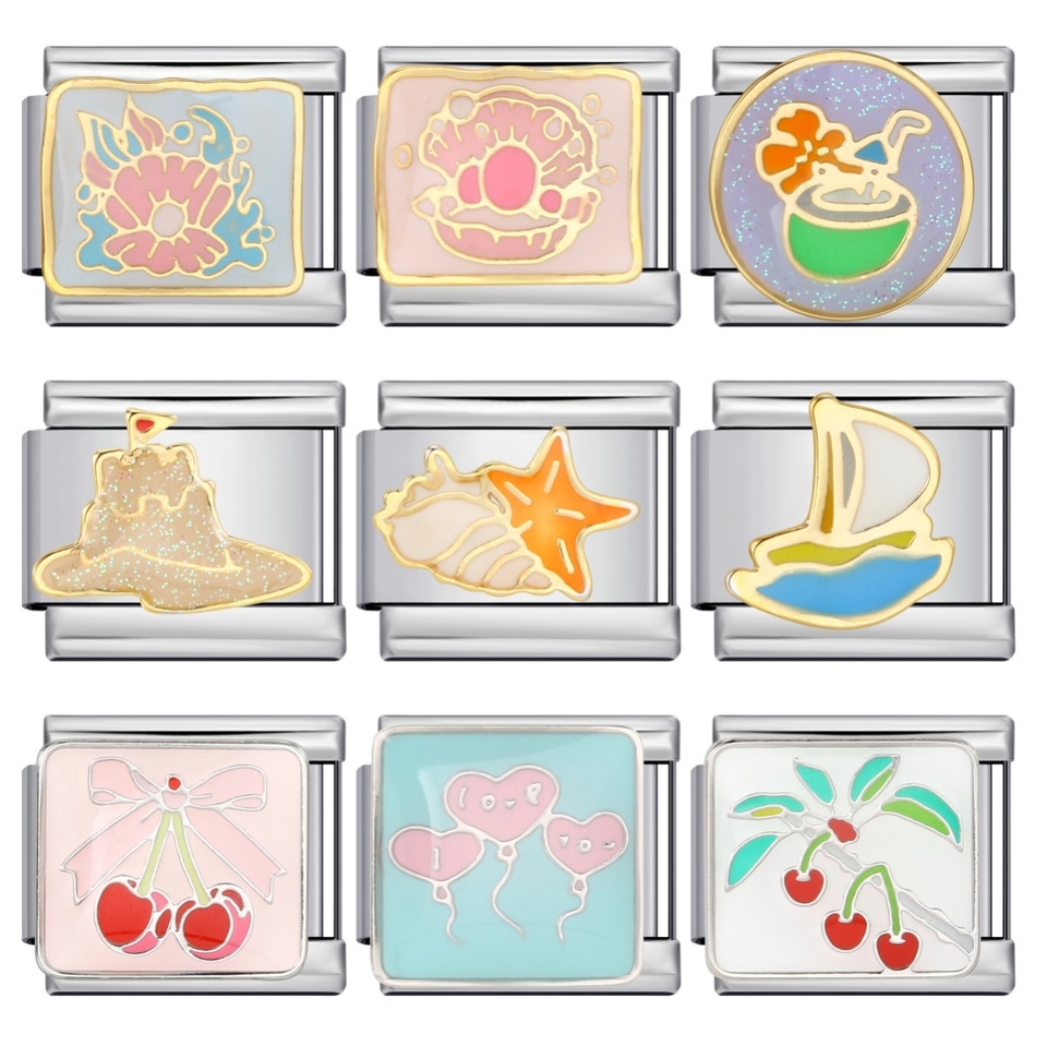 Girlish Y2k Cute Flower Cherry Sailboat Balloon Italian Link Fit 9mm Stainless Steel Charm Bracelet DIY Making Jewelry Beads