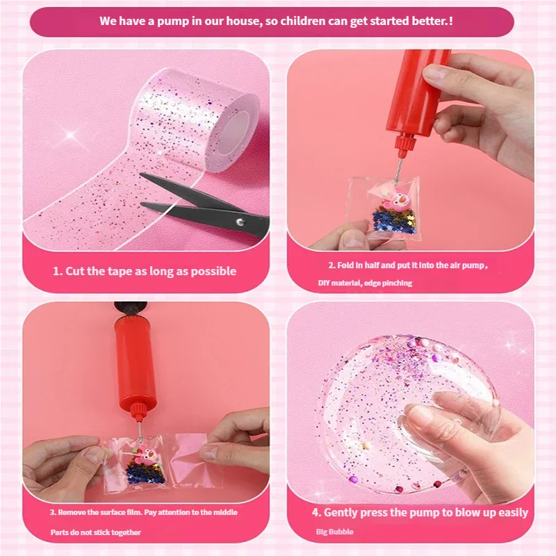 Meetory Nano Tape, 58 stuks zelfklevende bubbelset, magische nano-tape, nanoband, multifunctioneel, nano-tape, geschikt voor jongens meisjes, met paillettenstickers, doe-het-zelf knutselset