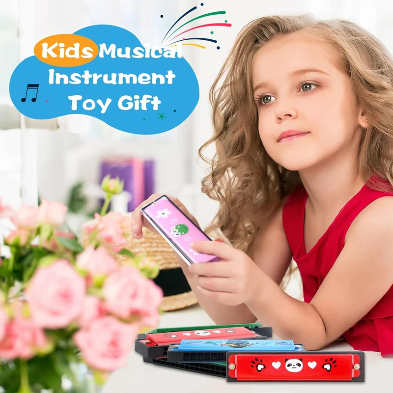 New 16 Holes Children Wooden Harmonica Musical Instrument Toys Music Teaching Aids Puzzle Early Education Kindergarten Beginners 4