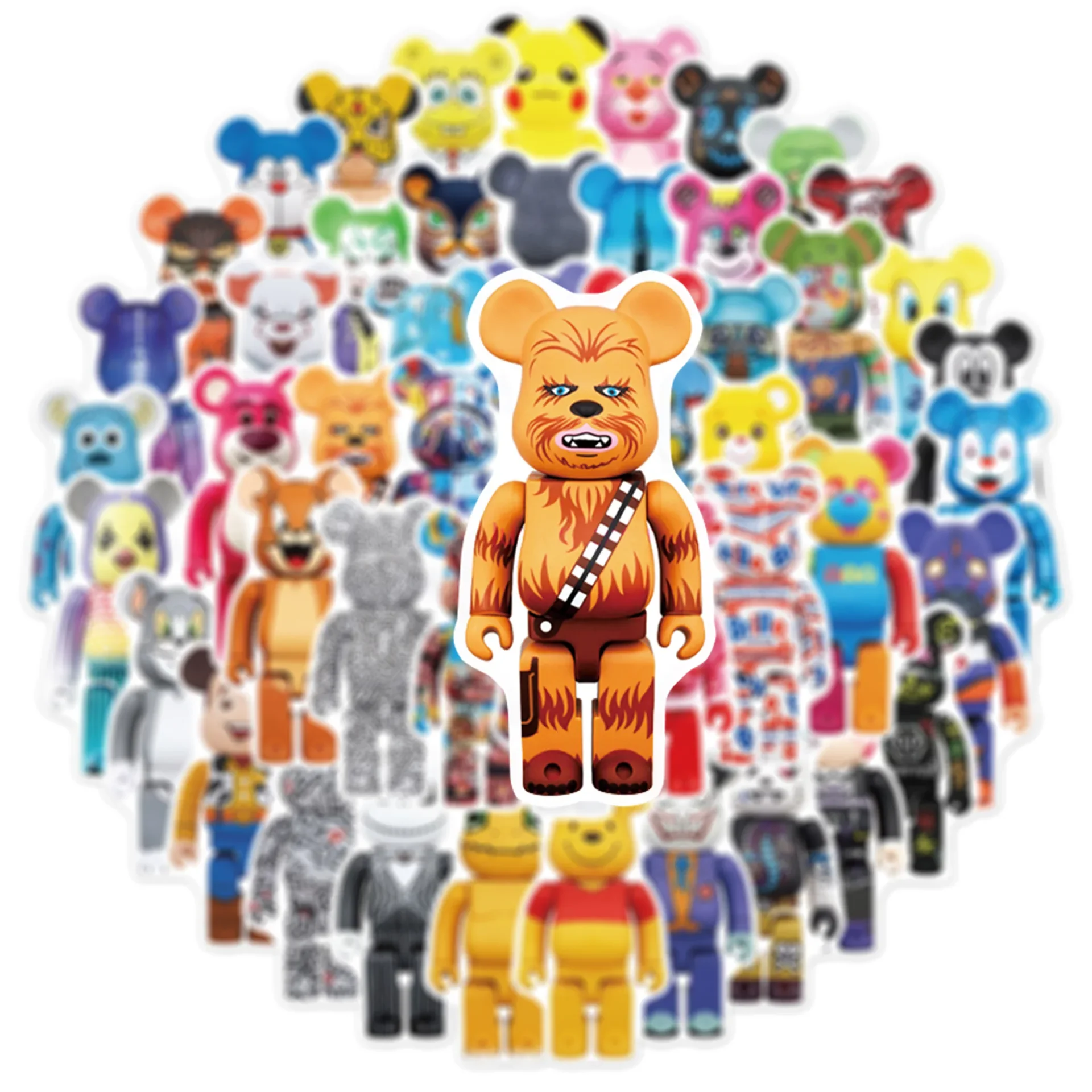 50pcs Cartoon Bearbrick Graffiti Sticker Suitcase Guitar Car Computer Waterproof PVC Sticker