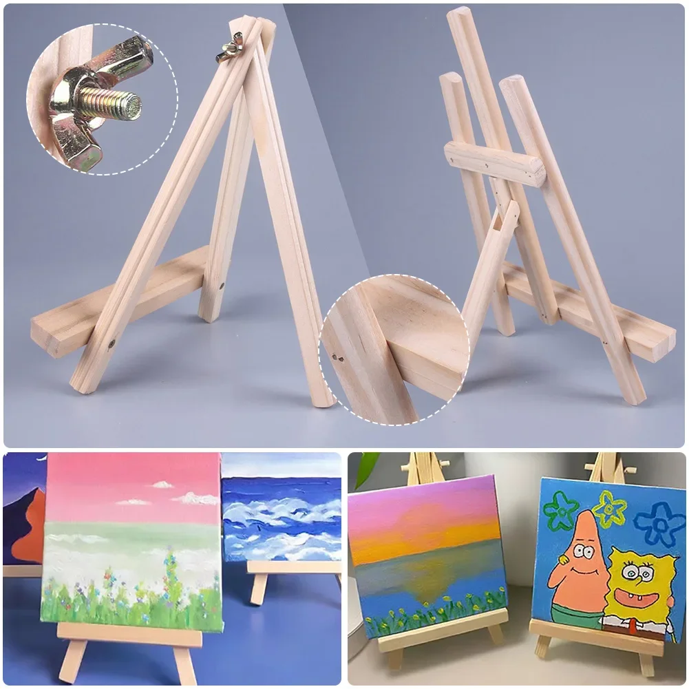Natural Wood Mini Easel Frame Tripod Display Phone Holder Meeting Wedding Name Card Stand Display Holder Children Painting Craft