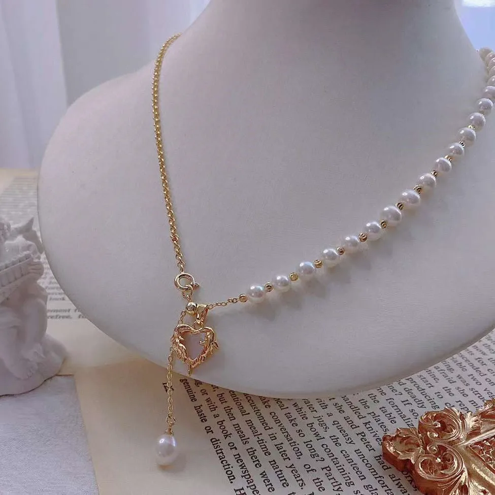 Эксклюзивный новый продукт любовь регулируемая цепочка на воротник 6-8 мм натуральный высококачественный пресноводный жемчуг ожерелье на шею ожерелье