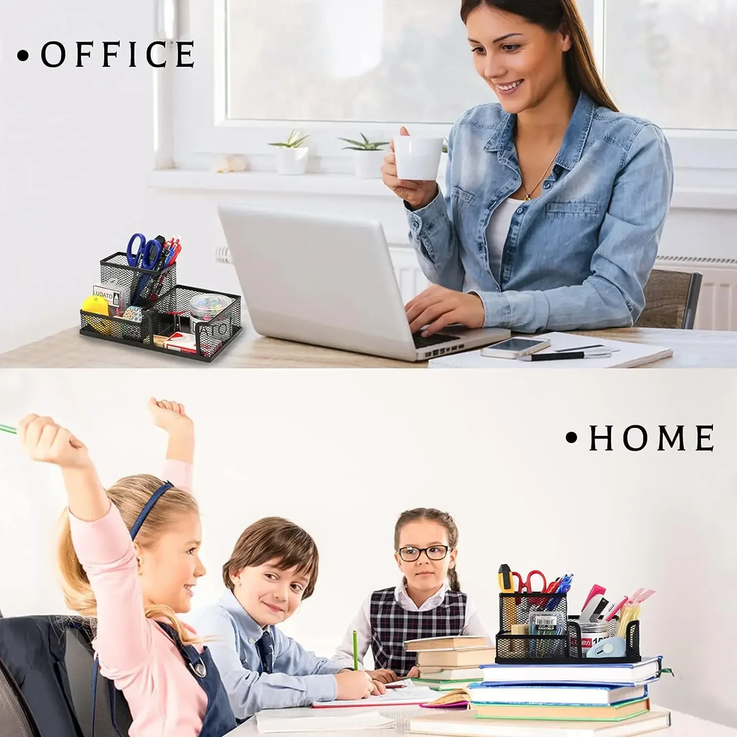 1pcs Mesh Pen Holder Desk Organizers and Accessories for Desk 3 Compartments Black Pencil Holder for Office Supplies 3
