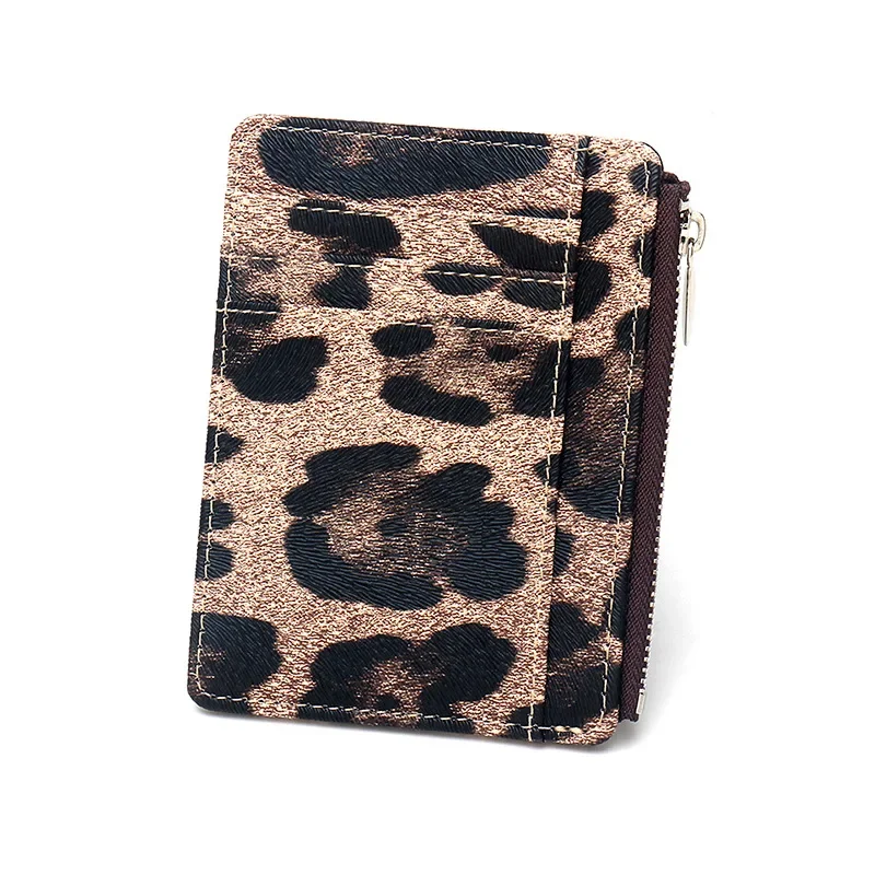 New Leopard Pattern Leather Small Zipper Coin Purse for Women & Men Slim Card Wallet Business Credit Card Holder Bag Nice Gifts