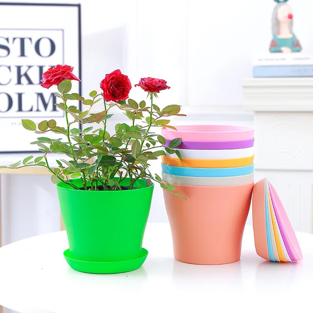5pcs Mini Flower Pot with Tray Thickened Resin Plastic Ventilation Balcony Desktop Decoration Greenery Succulent Gardening TMZ 3