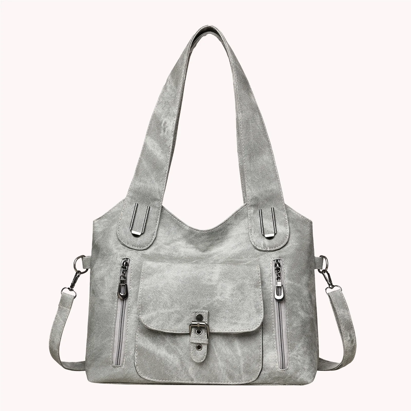 PU Leather Retro Sling Bag Large Capacity Vintage Shoulder Bag Zipper Closure Stylish Buckle Tote Bag Travel Shopping Handbag