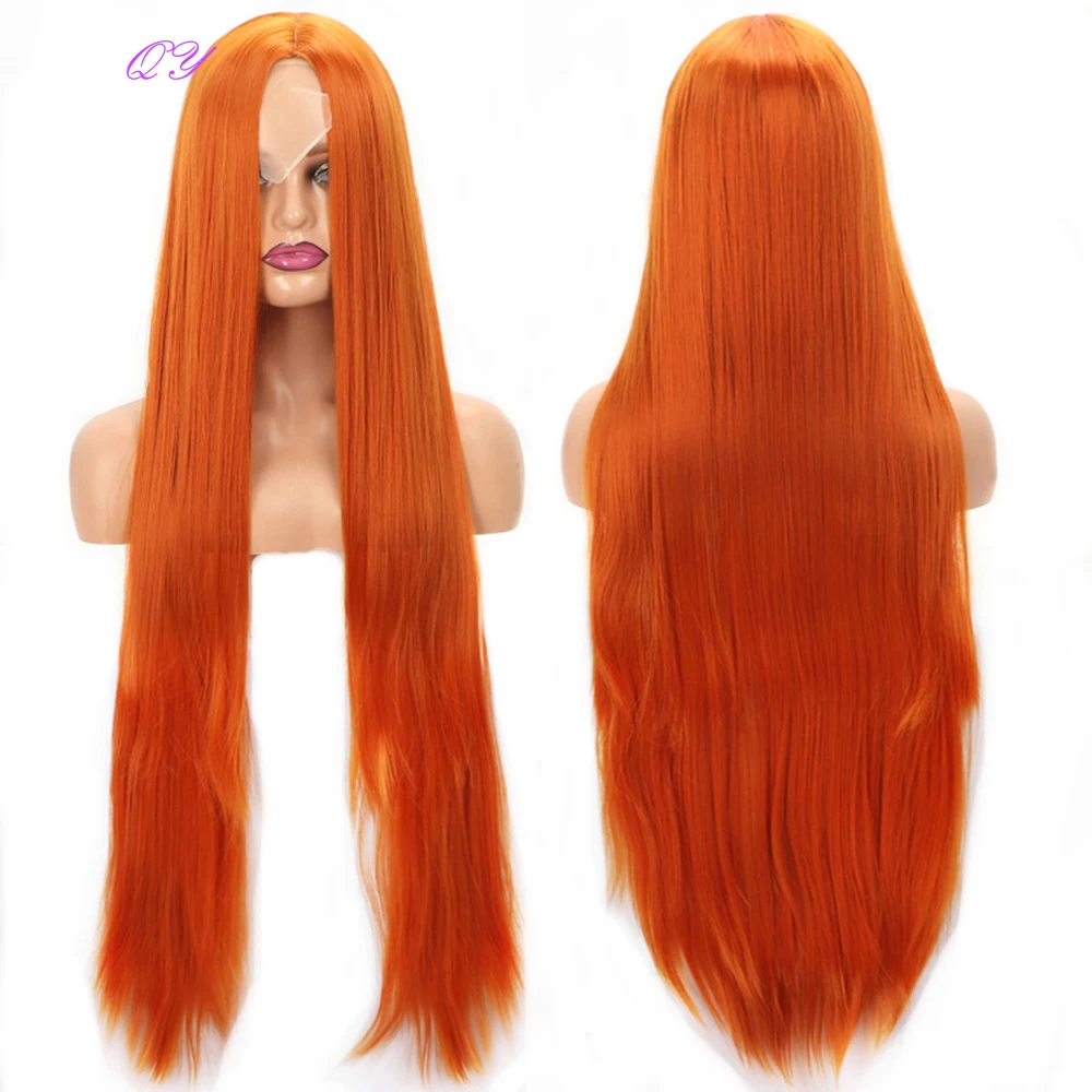 

Synthetic Long Wig 40 Inches Orange Middle Part Women Drag Queen Wig Fashion Cosplay Girls Hair