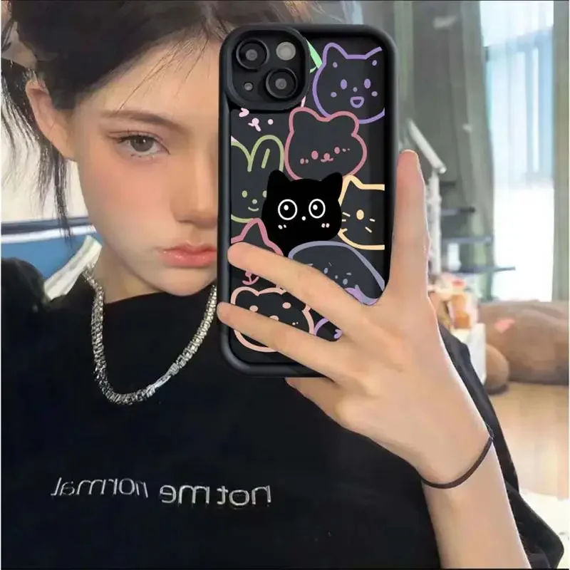 Stylish Cat Design Soft Silicone Phone Case with Textured Lines