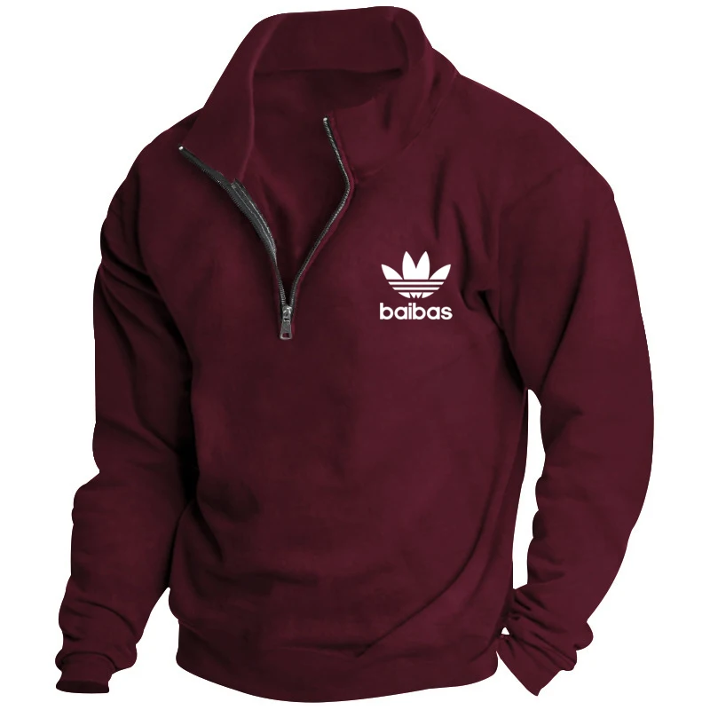 

European and American autumn and winter new men's plush pullover with standing collar half zipper long sleeves European size
