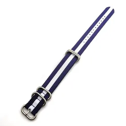 Premium Nato Nylon Canvas Watch Strap - Blue, Green, and Black with 5 Ring Buckle - 22mm (Blue white blue)