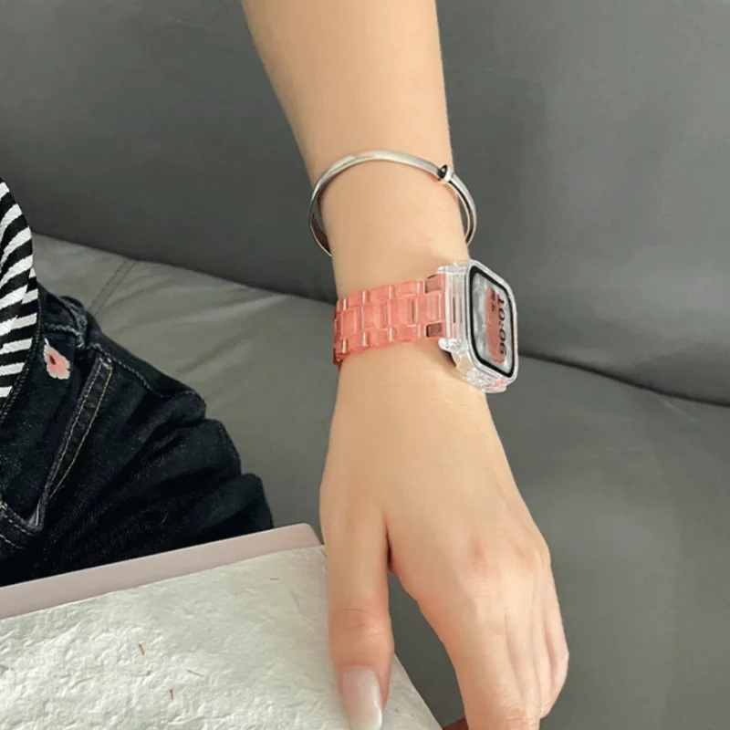 Rainbow Clear Resin Smartwatch Band with Transparent Case Bracelet Accessory