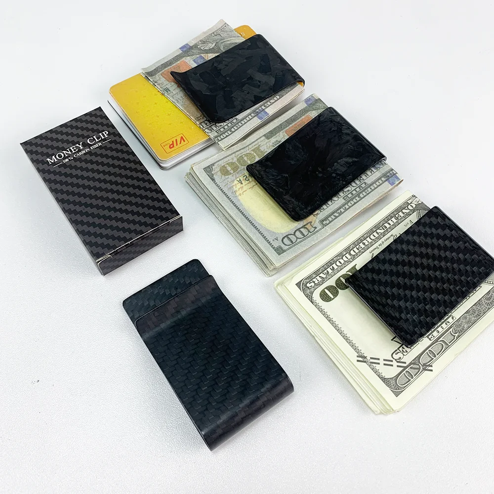 Black Carbon Fiber Wallet Money Clip Credit Card Business Card Clip Holder for Men Women