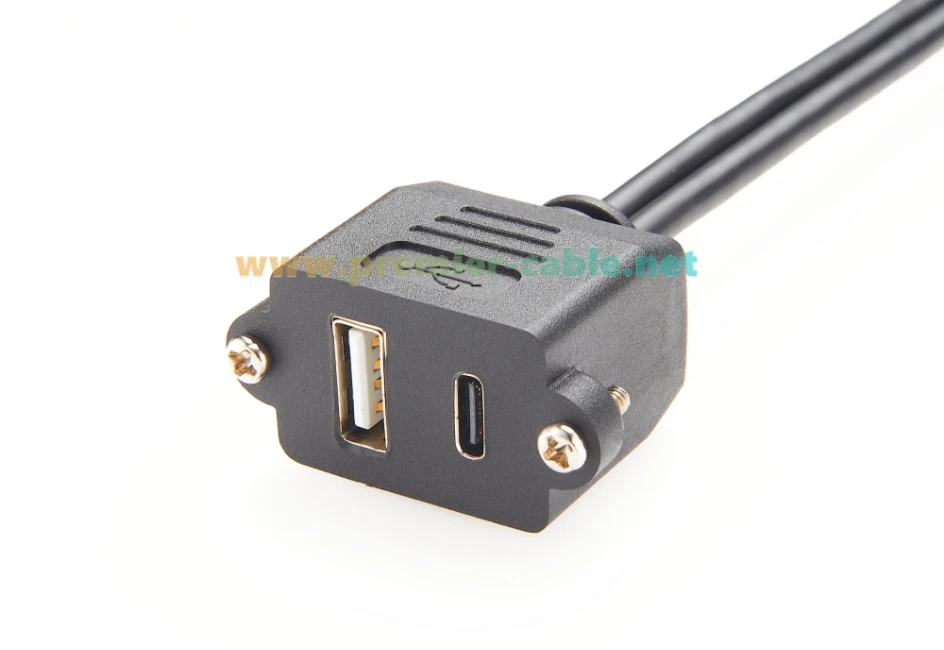 Dual USB 2.0 A & Typ C Combo Stecker auf Buchse Verlängerungskabel Schraube Panel Mount Feedthrough Chassis Datenladekabel – Detail 8